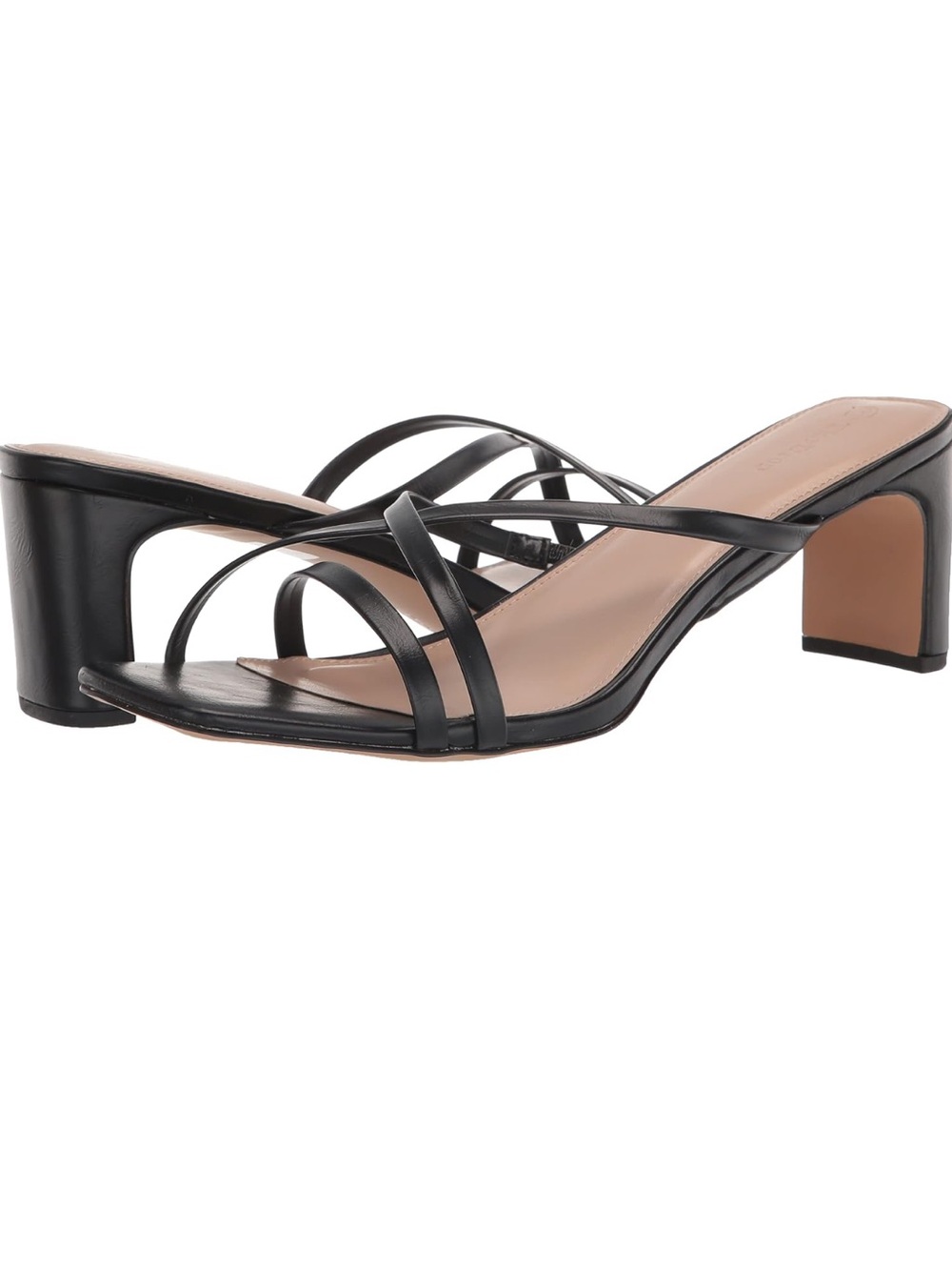 Sleek Black Strappy Mid Block Heel Sandals